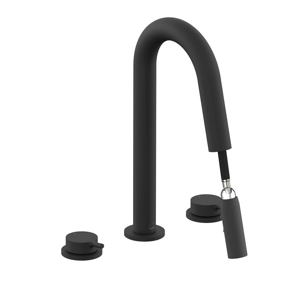 Vado Safari Lever Matt Black 3 Tap Hole Basin Mixer With Pull Out Spout
